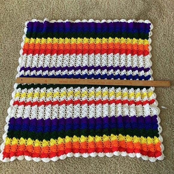 Vintage Handmade Rainbow Pride Crochet Afghan Blanket 36” X 36” Cottage Core - Picture 2 of 5
